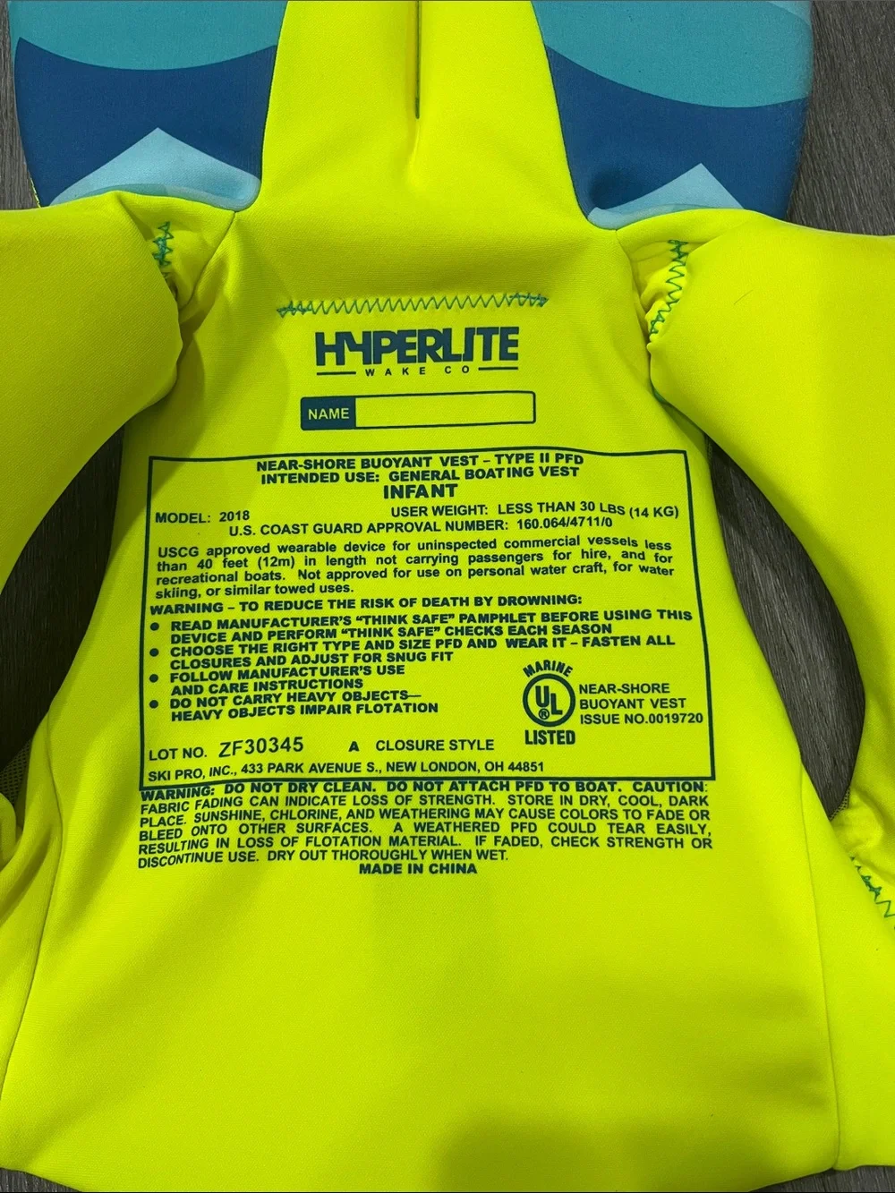Hyperlite Kids' Swim Vest in Neon Yellow & Teal Wave